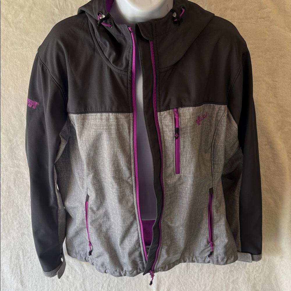 Utility Rain Coat in Two-tone Gray and Fuchsia